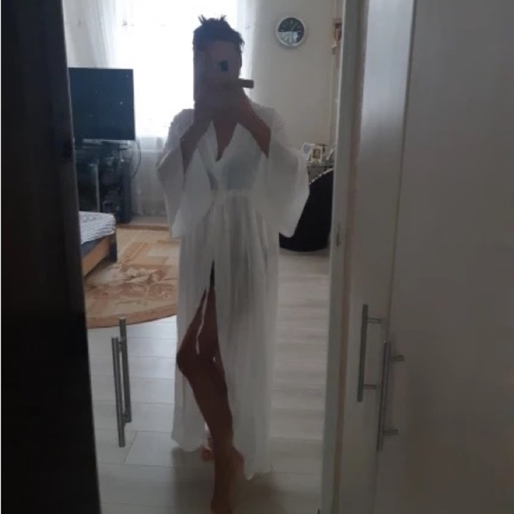 New Summer Bohemian White Gauzy Beach Long Maxi Dress Kimono - Picture 5 of 15